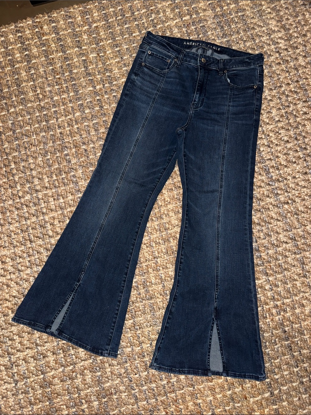 American Eagle Outfitters Dark Blue Flare Jeans with Front Slit